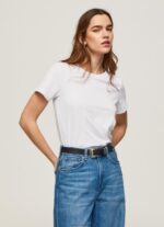 נשים 4N8XB420 Pepe Jeans לבן חולצת טריקו מכותנה עם שרוולים קצרים