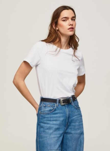 נשים 4N8XB420 Pepe Jeans לבן חולצת טריקו מכותנה עם שרוולים קצרים