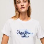 נשים 4N8XB421 Pepe Jeans לבן חולצת טריקו כותנה לוגו שיפוע