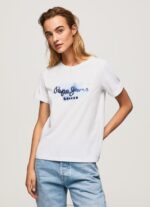 ⁦נשים 4N8XB421 Pepe Jeans לבן חולצת טריקו כותנה לוגו שיפוע⁩ – תמונה ⁦3⁩