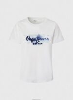 ⁦נשים 4N8XB421 Pepe Jeans לבן חולצת טריקו כותנה לוגו שיפוע⁩ – תמונה ⁦5⁩