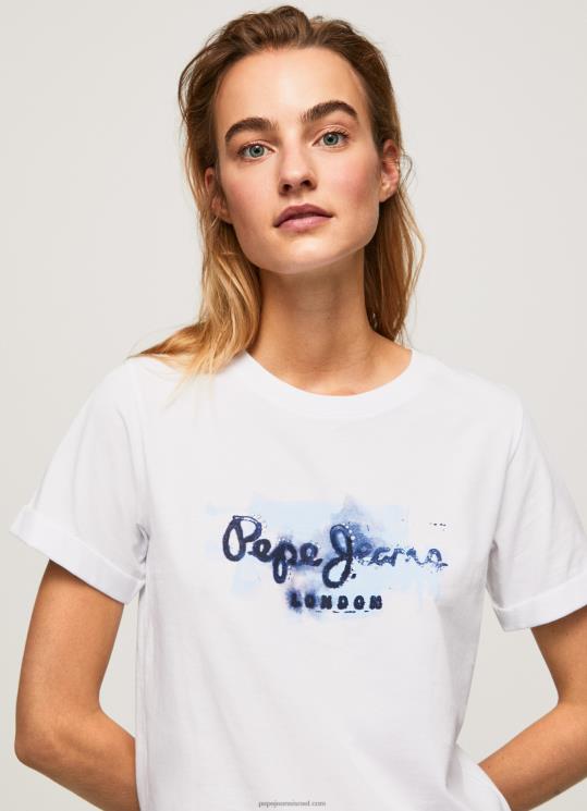 d7a0d7a9d799d79d_4n8xb421_pepe_jeans_d79cd791d79f_d797d795d79cd7a6d7aa_d798d7a8d799d7a7d795_d79bd795d7aad7a0d794_d79cd795d792d79.jpg נשים 4N8XB421 Pepe Jeans לבן חולצת טריקו כותנה לוגו שיפוע – תמונה 1