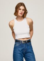 נשים 4N8XB423 Pepe Jeans לבן חולצת טריקו עם שרוולים מצולעים