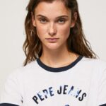 נשים 4N8XB424 Pepe Jeans לבן חולצת טריקו כותנה לוגו מודפס