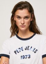 נשים 4N8XB424 Pepe Jeans לבן חולצת טריקו כותנה לוגו מודפס