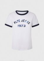 ⁦נשים 4N8XB424 Pepe Jeans לבן חולצת טריקו כותנה לוגו מודפס⁩ – תמונה ⁦5⁩