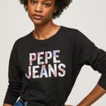 נשים 4N8XB426 Pepe Jeans שָׁחוֹר חולצת טריקו עם שרוולים ארוכים עם לוגו