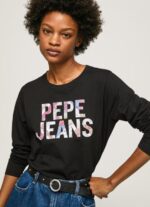 נשים 4N8XB426 Pepe Jeans שָׁחוֹר חולצת טריקו עם שרוולים ארוכים עם לוגו