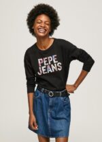 ⁦נשים 4N8XB426 Pepe Jeans שָׁחוֹר חולצת טריקו עם שרוולים ארוכים עם לוגו⁩ – תמונה ⁦3⁩