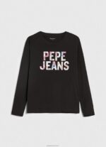 ⁦נשים 4N8XB426 Pepe Jeans שָׁחוֹר חולצת טריקו עם שרוולים ארוכים עם לוגו⁩ – תמונה ⁦5⁩