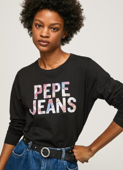 נשים 4N8XB426 Pepe Jeans שָׁחוֹר חולצת טריקו עם שרוולים ארוכים עם לוגו