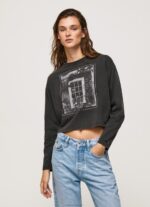 נשים 4N8XB427 Pepe Jeans שטוף שחור חולצת טריקו מודפסת עם שרוולים ארוכים