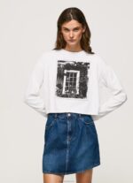 ⁦נשים 4N8XB428 Pepe Jeans לבן חולצת טריקו מודפסת עם שרוולים ארוכים⁩ – תמונה ⁦2⁩