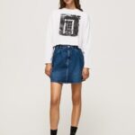 נשים 4N8XB428 Pepe Jeans לבן חולצת טריקו מודפסת עם שרוולים ארוכים