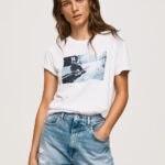 נשים 4N8XB429 Pepe Jeans לבן חולצה בהדפס תמונות