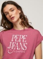 ⁦נשים 4N8XB431 Pepe Jeans סומק כהה חולצת טי כותנה לוגו פרחוני⁩ – תמונה ⁦2⁩