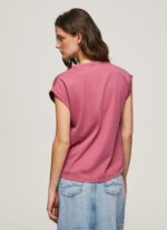 ⁦נשים 4N8XB431 Pepe Jeans סומק כהה חולצת טי כותנה לוגו פרחוני⁩ – תמונה ⁦3⁩