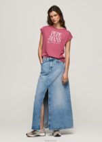 ⁦נשים 4N8XB431 Pepe Jeans סומק כהה חולצת טי כותנה לוגו פרחוני⁩ – תמונה ⁦4⁩