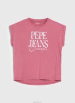 ⁦נשים 4N8XB431 Pepe Jeans סומק כהה חולצת טי כותנה לוגו פרחוני⁩ – תמונה ⁦5⁩