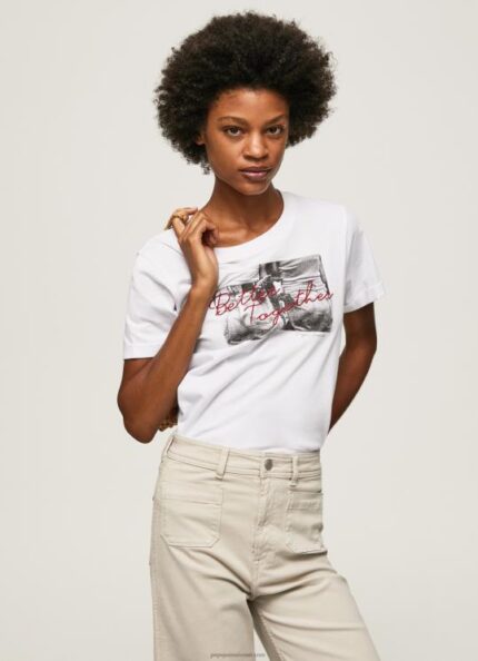 נשים 4N8XB432 Pepe Jeans לבן חולצה בהדפס תמונות