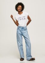 ⁦נשים 4N8XB433 Pepe Jeans לבן חולצת טריקו עם לוגו רקום⁩ – תמונה ⁦2⁩