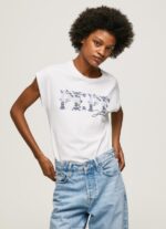 נשים 4N8XB433 Pepe Jeans לבן חולצת טריקו עם לוגו רקום
