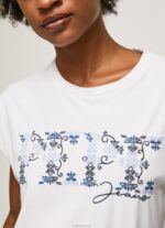 ⁦נשים 4N8XB433 Pepe Jeans לבן חולצת טריקו עם לוגו רקום⁩ – תמונה ⁦3⁩