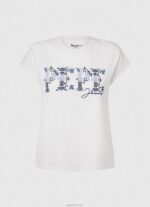 ⁦נשים 4N8XB433 Pepe Jeans לבן חולצת טריקו עם לוגו רקום⁩ – תמונה ⁦5⁩