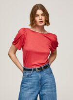 ⁦נשים 4N8XB435 Pepe Jeans סטודיו אדום חולצת טריקו עם צווארון סירה משיש⁩ – תמונה ⁦2⁩