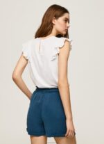 ⁦נשים 4N8XB437 Pepe Jeans לבן חולצה עם פרטים פתוחים⁩ – תמונה ⁦4⁩