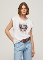 ⁦נשים 4N8XB445 Pepe Jeans לבן חולצה בהדפס לוגו⁩ – תמונה ⁦2⁩