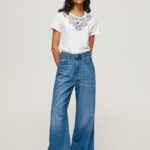 נשים 4N8XB449 Pepe Jeans לבן חולצת טריקו עם צווארון שרוכים