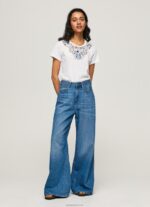נשים 4N8XB449 Pepe Jeans לבן חולצת טריקו עם צווארון שרוכים