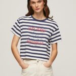 נשים 4N8XB450 Pepe Jeans אוקיינוס חולצת טריקו בהדפס פסים