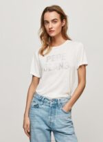 נשים 4N8XB451 Pepe Jeans לבן חולצת לוגו בהדפס שטראס