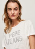 ⁦נשים 4N8XB451 Pepe Jeans לבן חולצת לוגו בהדפס שטראס⁩ – תמונה ⁦3⁩