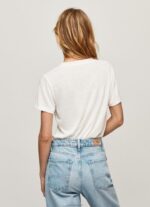 ⁦נשים 4N8XB451 Pepe Jeans לבן חולצת לוגו בהדפס שטראס⁩ – תמונה ⁦4⁩