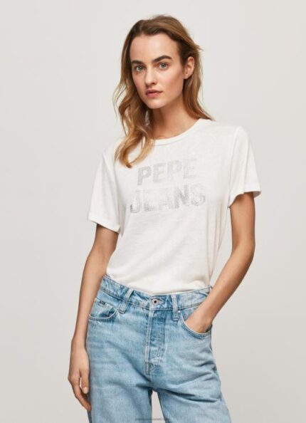 נשים 4N8XB451 Pepe Jeans לבן חולצת לוגו בהדפס שטראס
