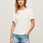 נשים 4N8XB452 Pepe Jeans לבן חולצת טריקו עם צווארון סירה משיש