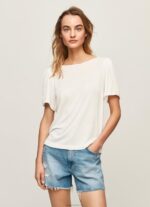 נשים 4N8XB452 Pepe Jeans לבן חולצת טריקו עם צווארון סירה משיש