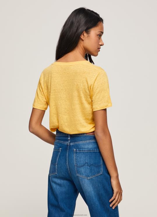 ⁦נשים 4N8XB453 Pepe Jeans זוהר חולצת טי עם צווארון V בפשתן⁩ – תמונה ⁦4⁩