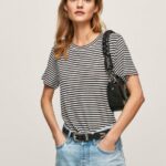 נשים 4N8XB459 Pepe Jeans שָׁחוֹר חולצת טריקו בהדפס פסים