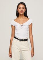 ⁦נשים 4N8XB462 Pepe Jeans לבן חולצת טריקו עם צווארון מתוק⁩ – תמונה ⁦3⁩