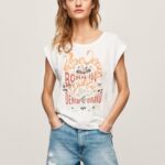 נשים 4N8XB463 Pepe Jeans לבן חולצה בהדפס לוגו