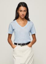 ⁦נשים 4N8XB466 Pepe Jeans מִפרָץ חולצת טי עם צווארון V בפשתן⁩ – תמונה ⁦3⁩