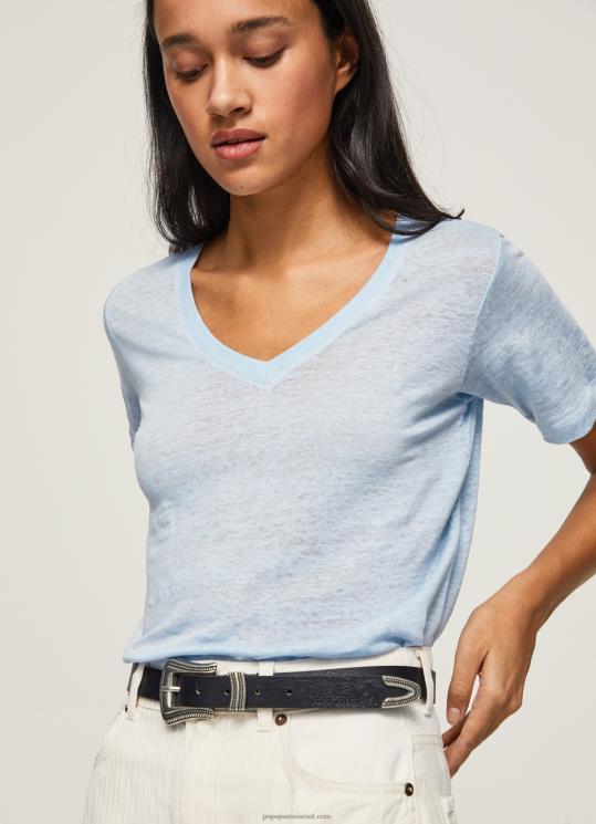 d7a0d7a9d799d79d_4n8xb466_pepe_jeans_d79ed6b4d7a4d7a8d6b8d7a5_d797d795d79cd7a6d7aa_d798d799_d7a2d79d_d7a6d795d795d790d7a8d795d79.jpg נשים 4N8XB466 Pepe Jeans מִפרָץ חולצת טי עם צווארון V בפשתן – תמונה 1