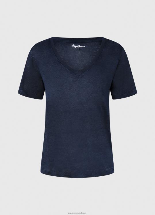 ⁦נשים 4N8XB467 Pepe Jeans dulwich חולצת טי עם צווארון V בפשתן⁩ – תמונה ⁦5⁩