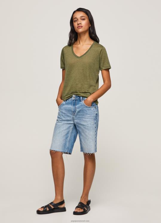 ⁦נשים 4N8XB468 Pepe Jeans טווח חולצת טי עם צווארון V בפשתן⁩ – תמונה ⁦2⁩
