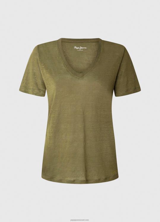 ⁦נשים 4N8XB468 Pepe Jeans טווח חולצת טי עם צווארון V בפשתן⁩ – תמונה ⁦5⁩