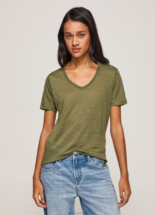 ⁦נשים 4N8XB468 Pepe Jeans טווח חולצת טי עם צווארון V בפשתן⁩ – תמונה ⁦1⁩